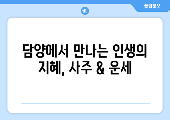 전라남도 담양군 남면 사주| 나의 운명을 알아보는 곳 | 담양 사주, 운세, 점집, 전남 사주